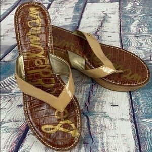 SAM EDELMAN Cream Slip On Wedge Slippers